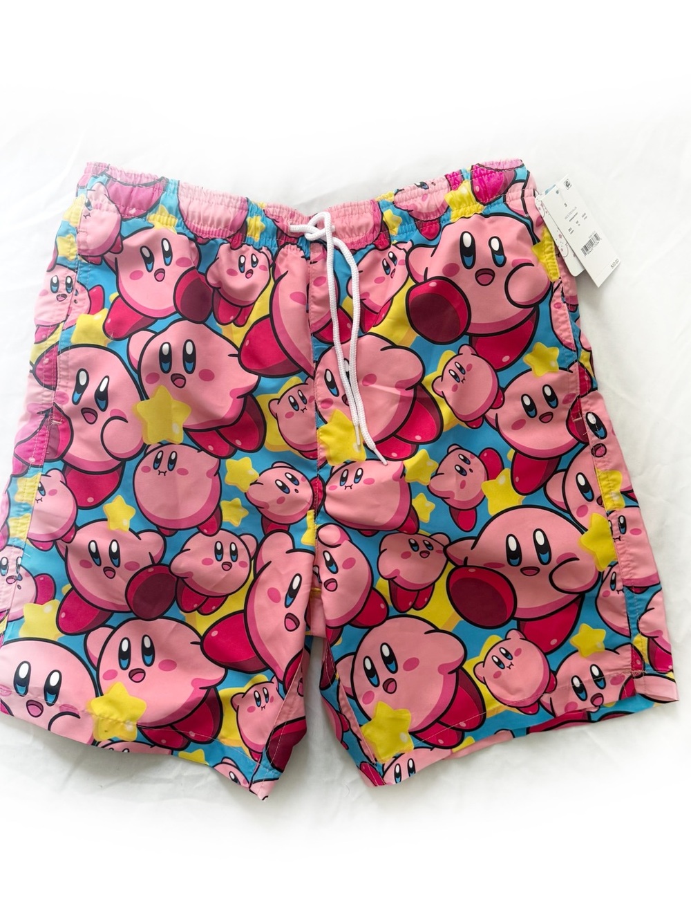 NWT Men’s Nintendo Kirby Swim Shorts Drawstring Waist Rash Guard Pockets Pink